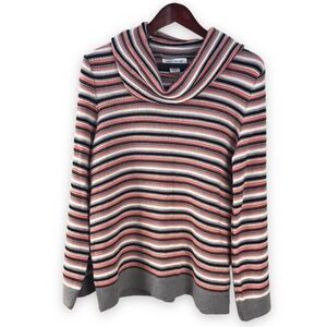 Skye’s The Limit Size L Flare Sleeve Knit Cowl Sweater Black Peach Stripe Chunky